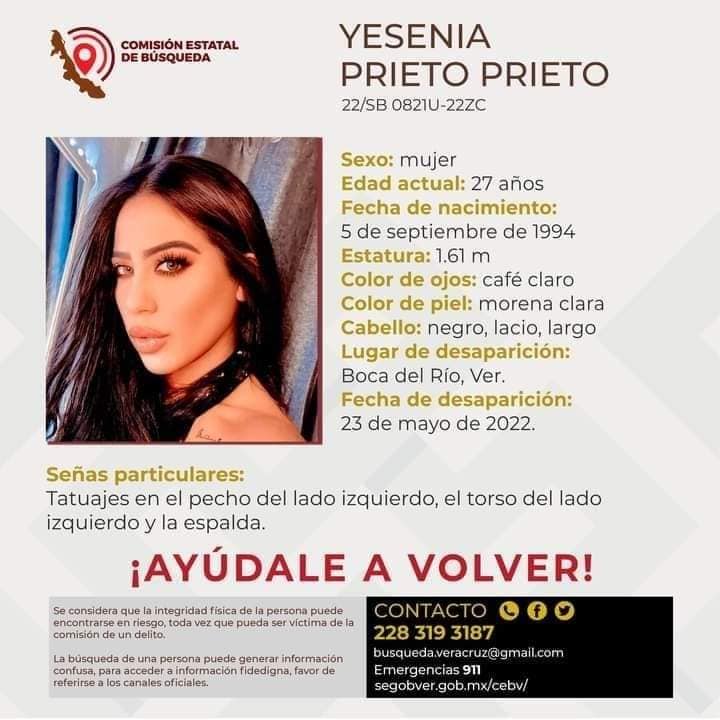 Los familiares de Yesenia levantaron un reporte por su desaparición el lunes 23 de mayo (Foto: Comisión Estatal de Búsqueda)