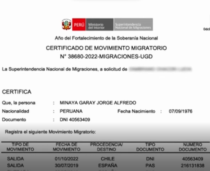 Registro migratorio de Jorge Alfredo Minaya Garay. (América TV)