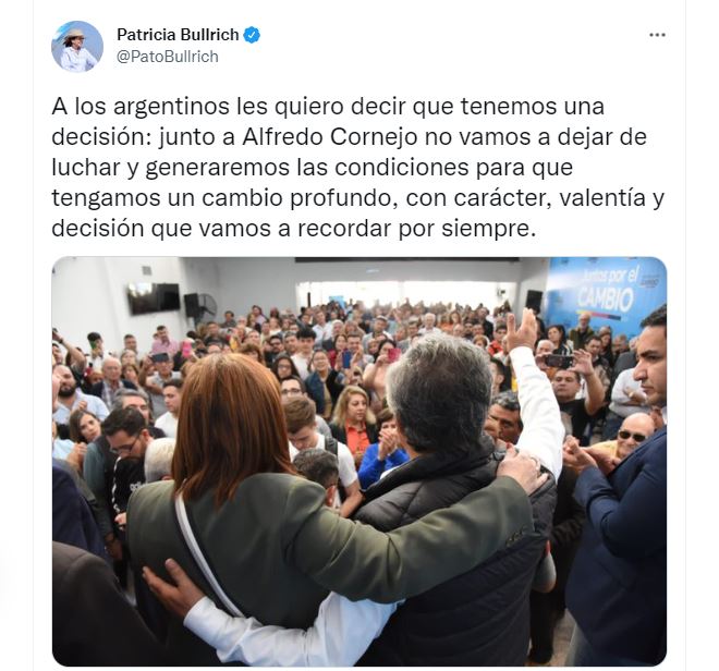 El sugerente tuit de Patricia Bullrich que alimentó las versiones de una posible fórmula con Alfredo Cornejo
