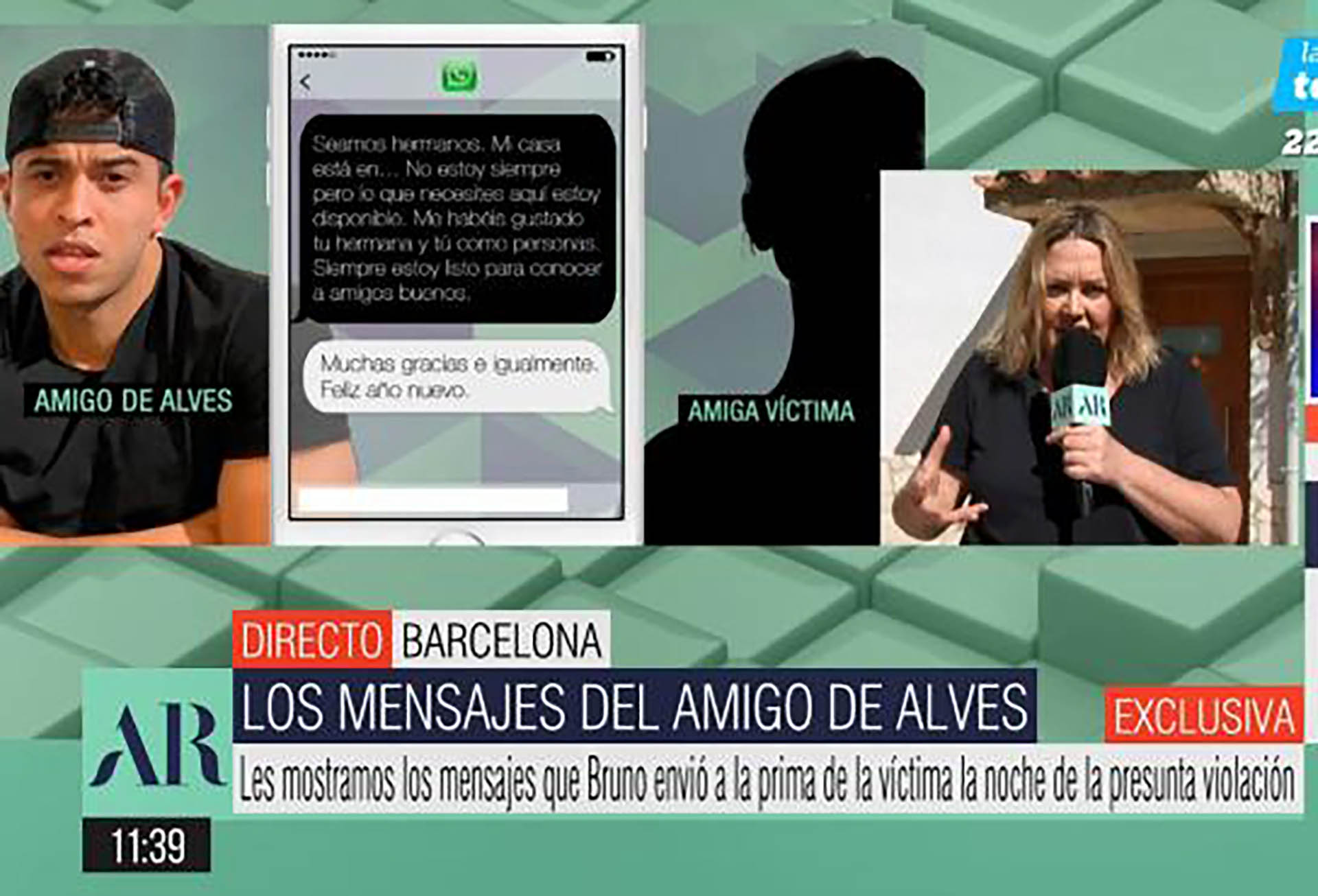 El programa de TV mostró el intercambio de mensajes entre el amigo de Dani Alves y la prima de la presunta víctima