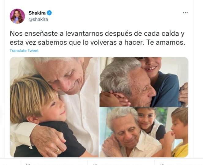 Shakira manda mensaje de aliento a su papá. Twitter: @shakira