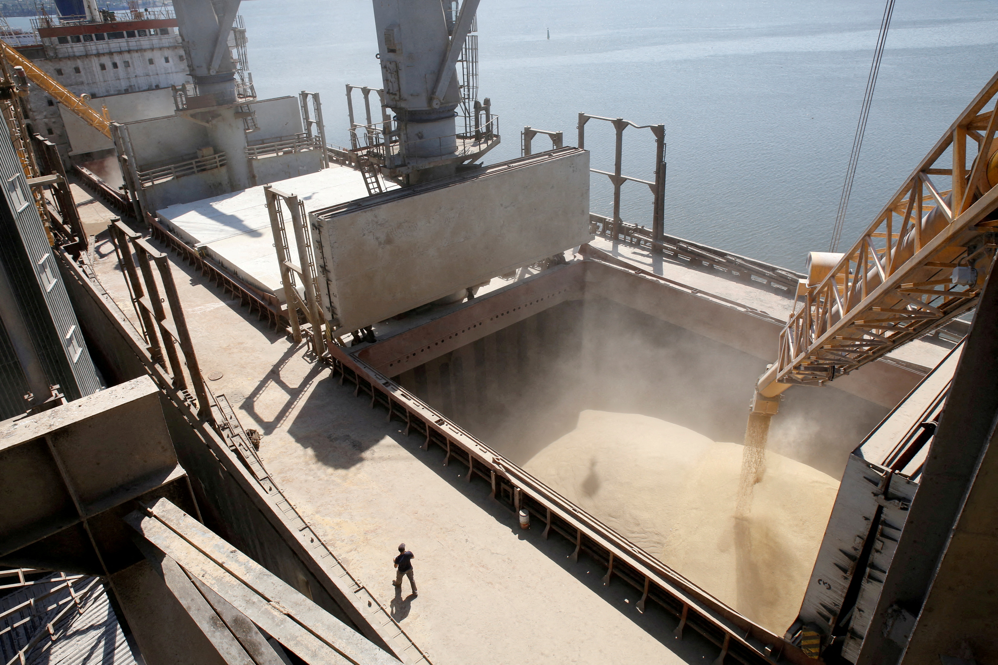 La carga de cereales en el puerto de Nikolaev, una de las bocas de exportación que Ucrania ya no puede utilizar por la invasión rusa (REUTERS/Vincent Mundy/Archivo)