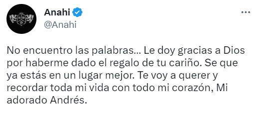 La actriz Anahí fue quien dio a conocer la muerte de Andrés García el 4 de abril (Twitter/@Anahi)