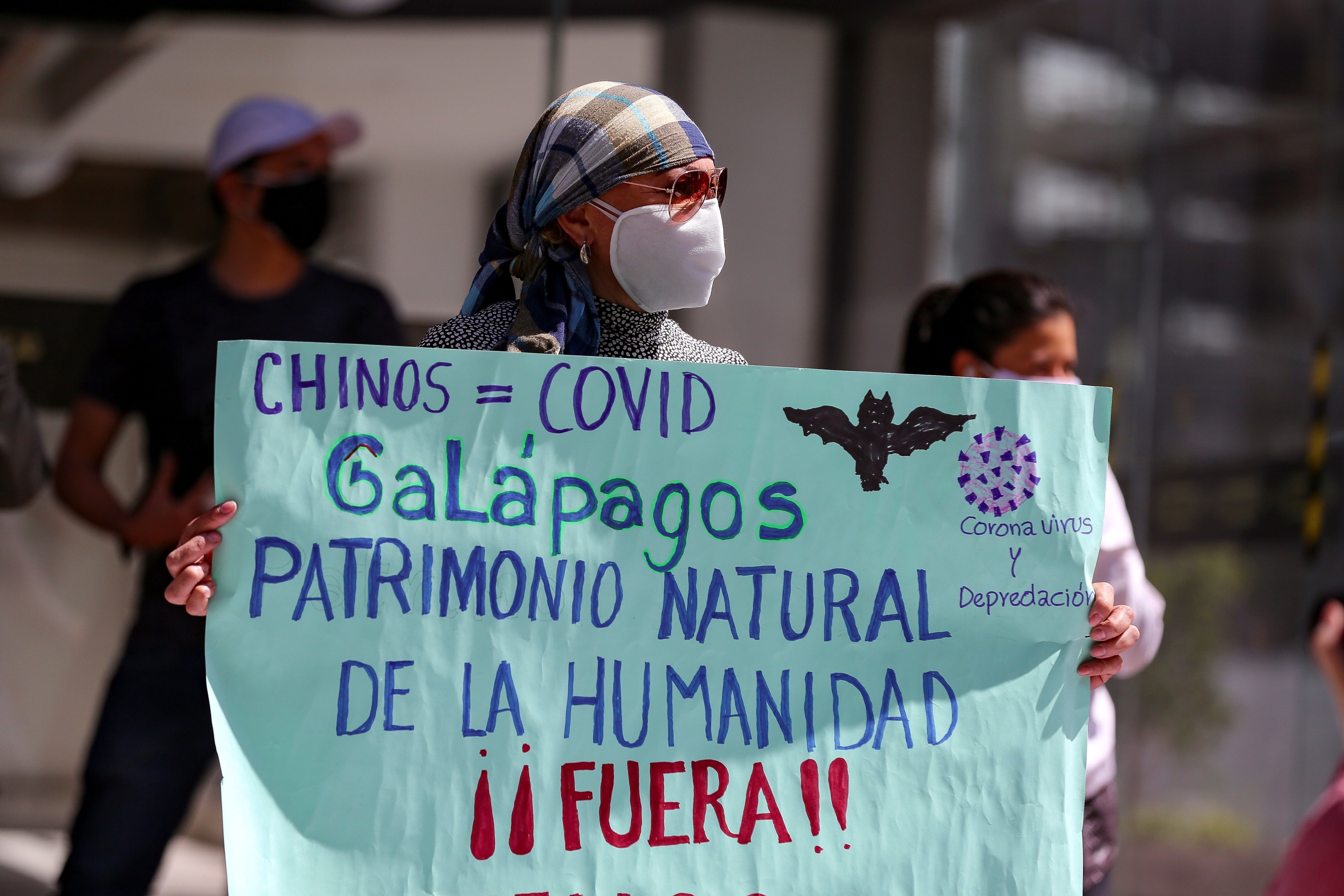 Organizaciones ecologistas de Ecuador, realizan una protesta frente a la Embajada de China en Quito