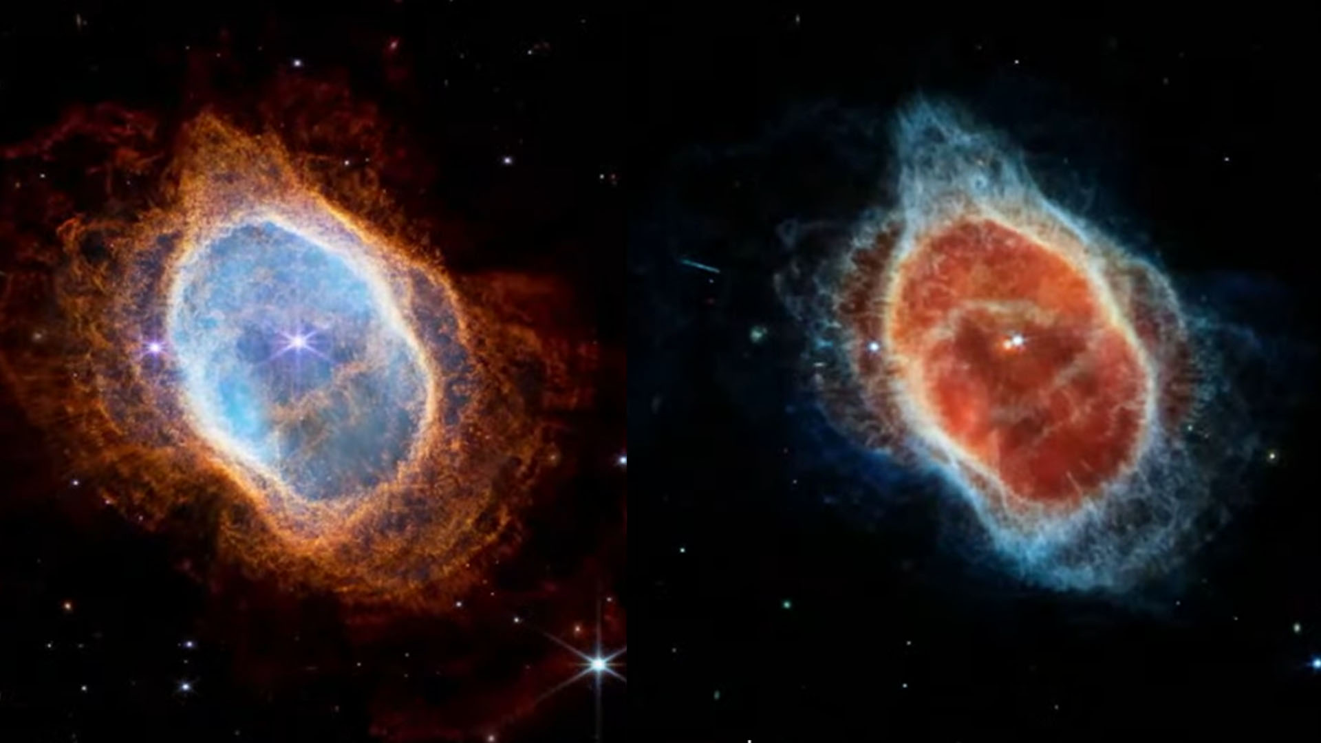 La imagen muestra la Nebulosa del Anillo Sur, una estrella moribunda, expulsando una nube de gas de colores que eventualmente se expandirá y se desvanecerá en el espacio entre las estrellas. (NASA)