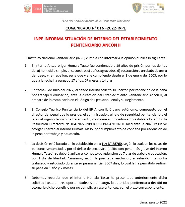 Comunicado del INPE.