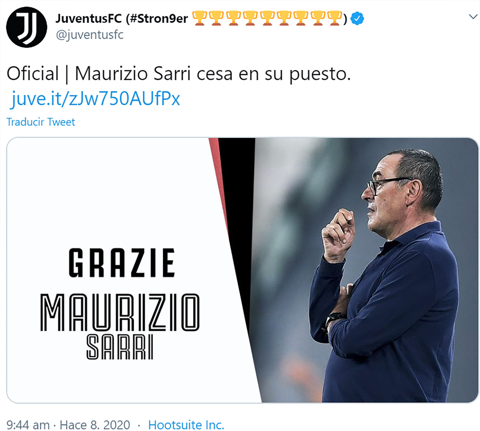 El comunicado oficial con la destitución de Maurizio Sarri 
