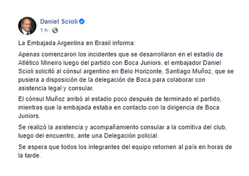 El mensaje de la Embajada Argentina