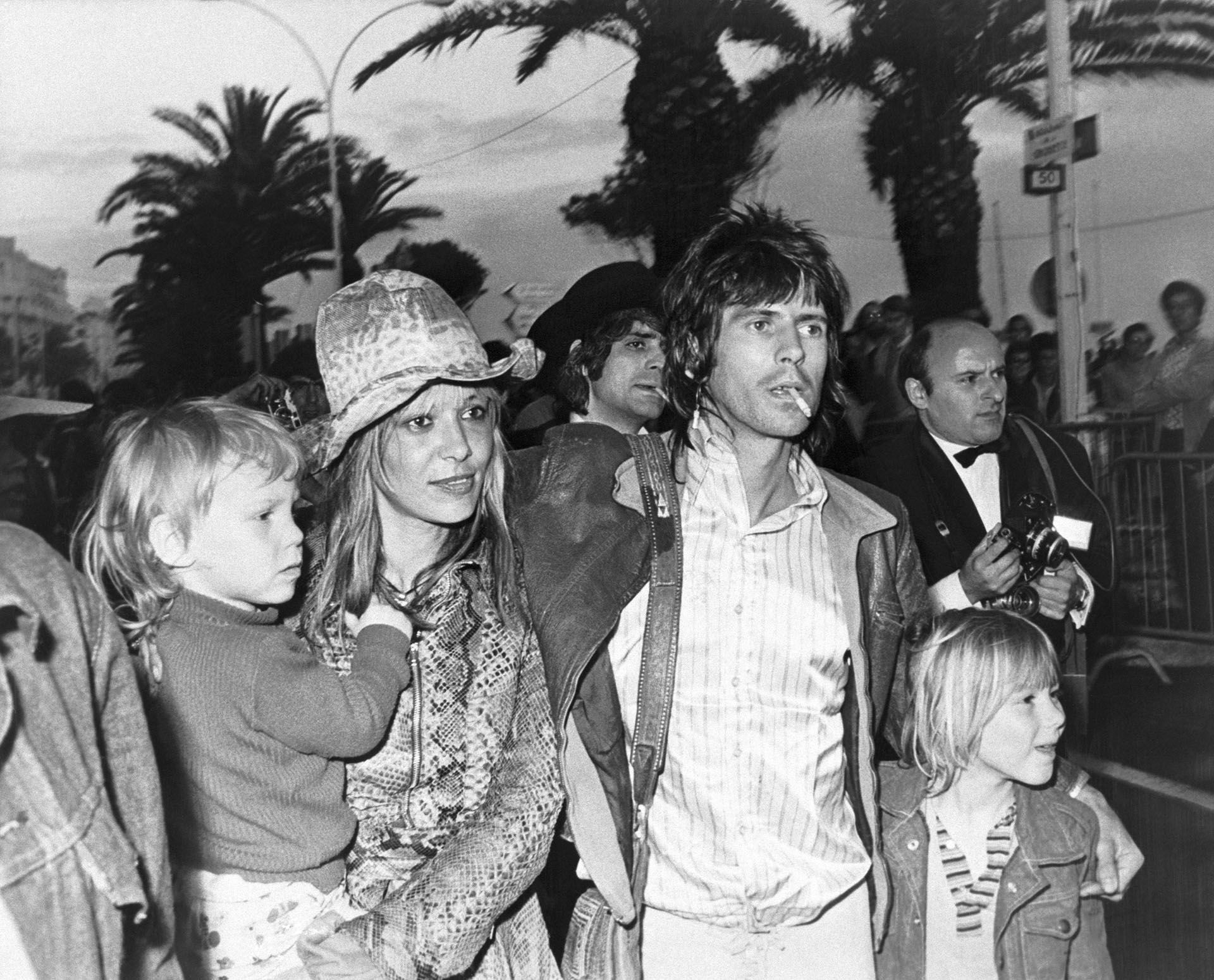 Keith Richards with Anita Pallenberg and their children.  They had originally rented Ville Nellcote to settle after moving from England to avoid tax pressure.  But then the basement of the property became Exile on Mail Street's recording studio and the home of the whole band.