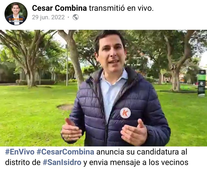 César Combina anuncia su candidatura a San Isidro en pleno horario de trabajo.