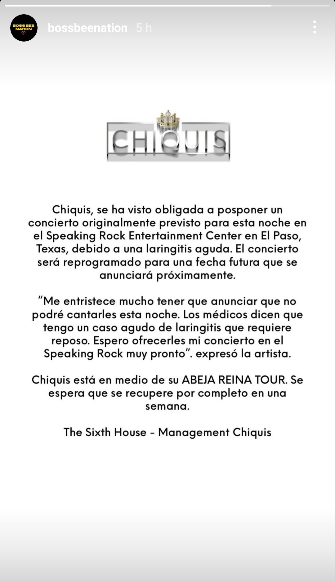 La agencia de la cantante informó que Chiquis tiene laringitis aguda (Foto: Instagram/ @chiquis)