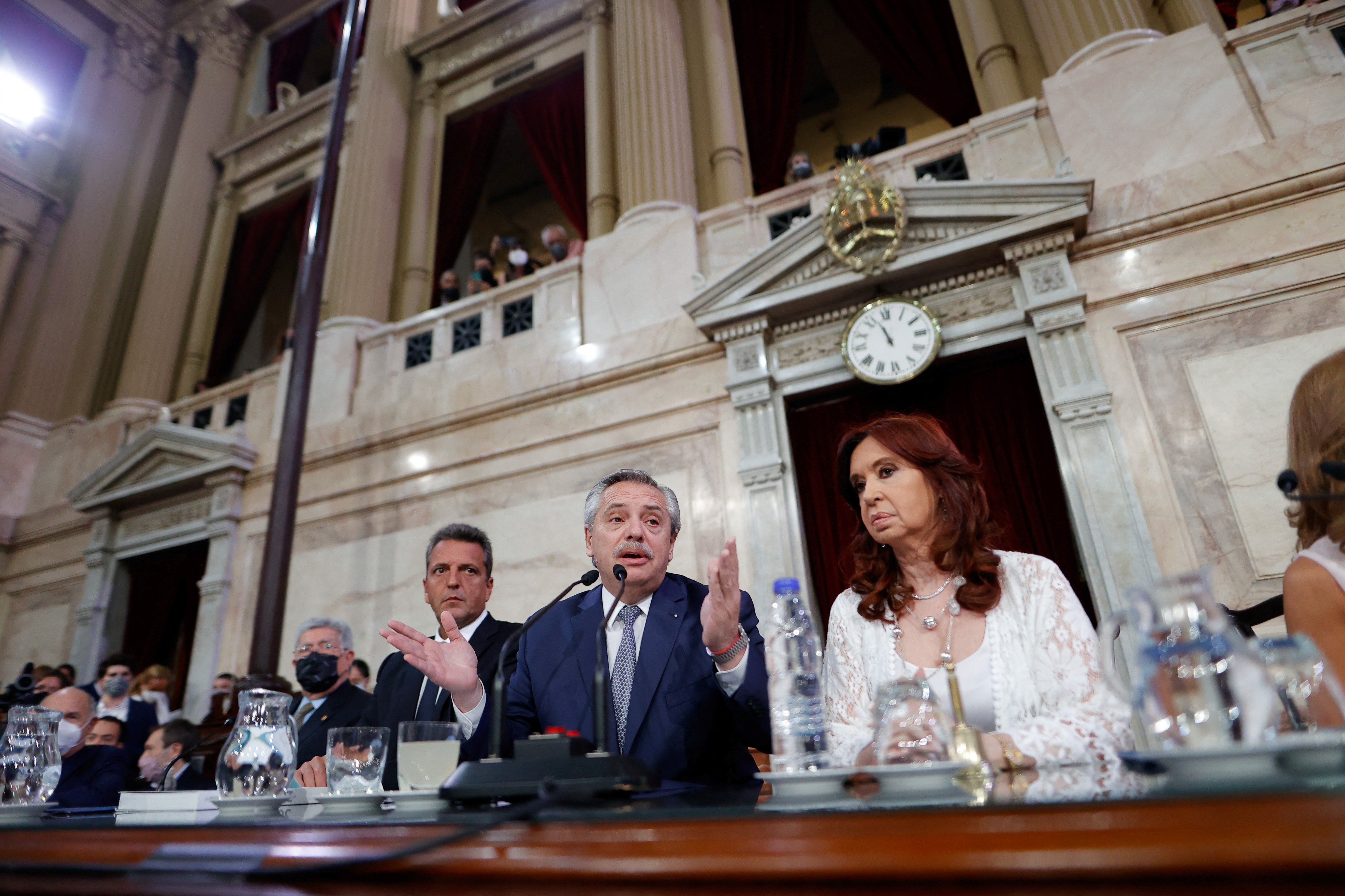 Cristina Kirchner, Alberto Fernández y Sergio Massa. (foto Reuters)