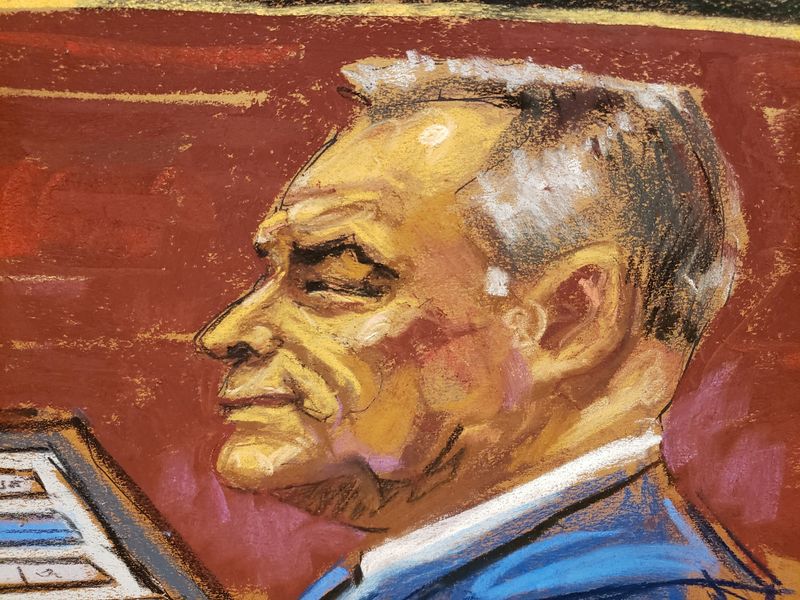 El nombre de Felipe Calderón ha sido mencionado en el juicio de García Luna (Boceto de la sala/REUTERS/Jane Rosenberg)