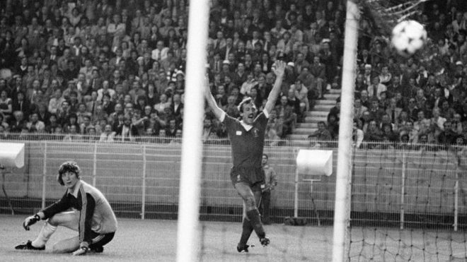 Alan Kennedy after scoring against Real Madrid in the 1980/1981 Champions League final.  |  Photo: BRAND