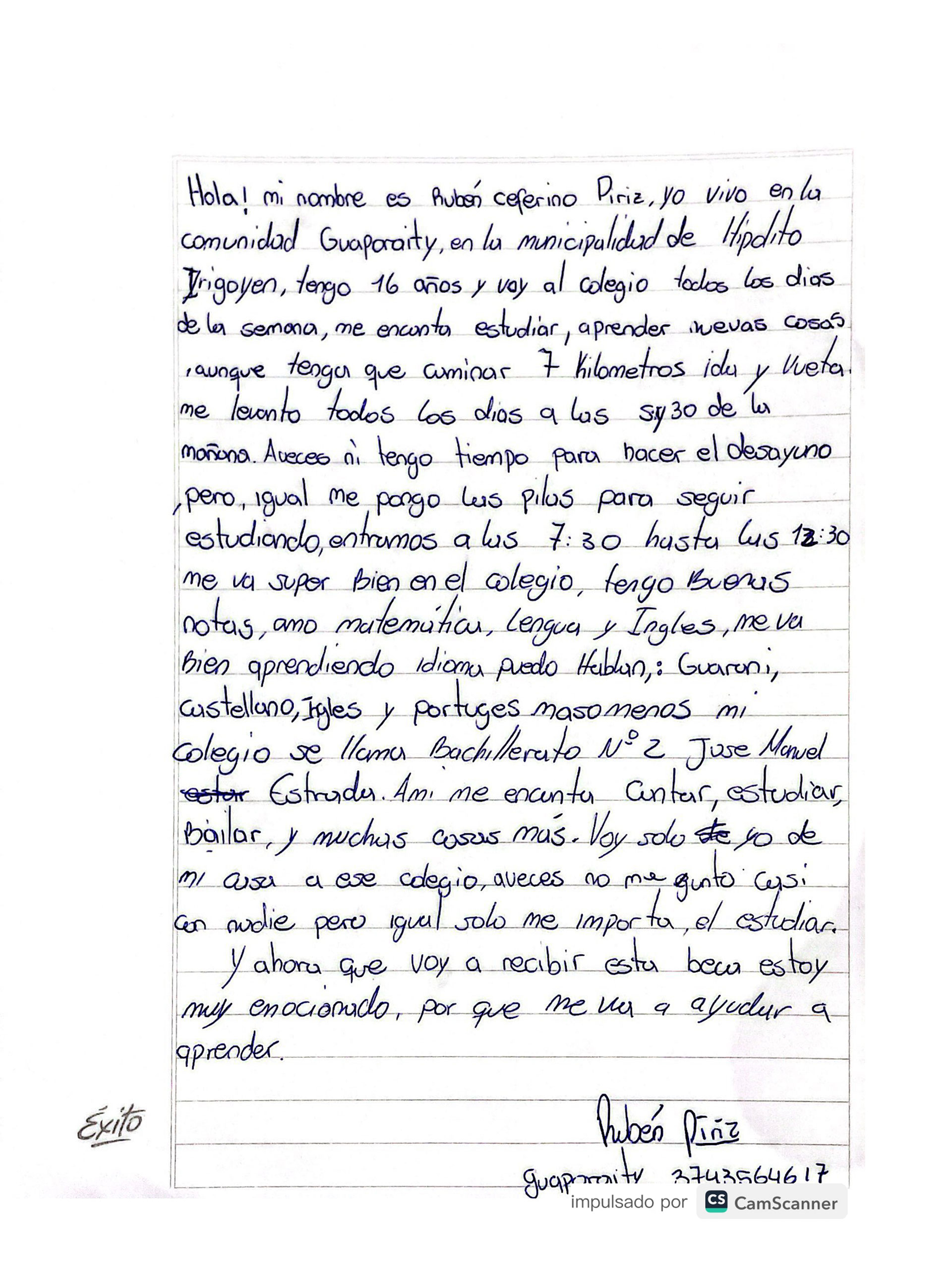La carta la recibió la fundación “Mamis Solidarias”, que realiza una gran tarea en Misiones, y que luego compartió con otra entidad llamada Fonbec (Fondo de Becas para Estudiantes), que procura visibilizar la historia de Rubén