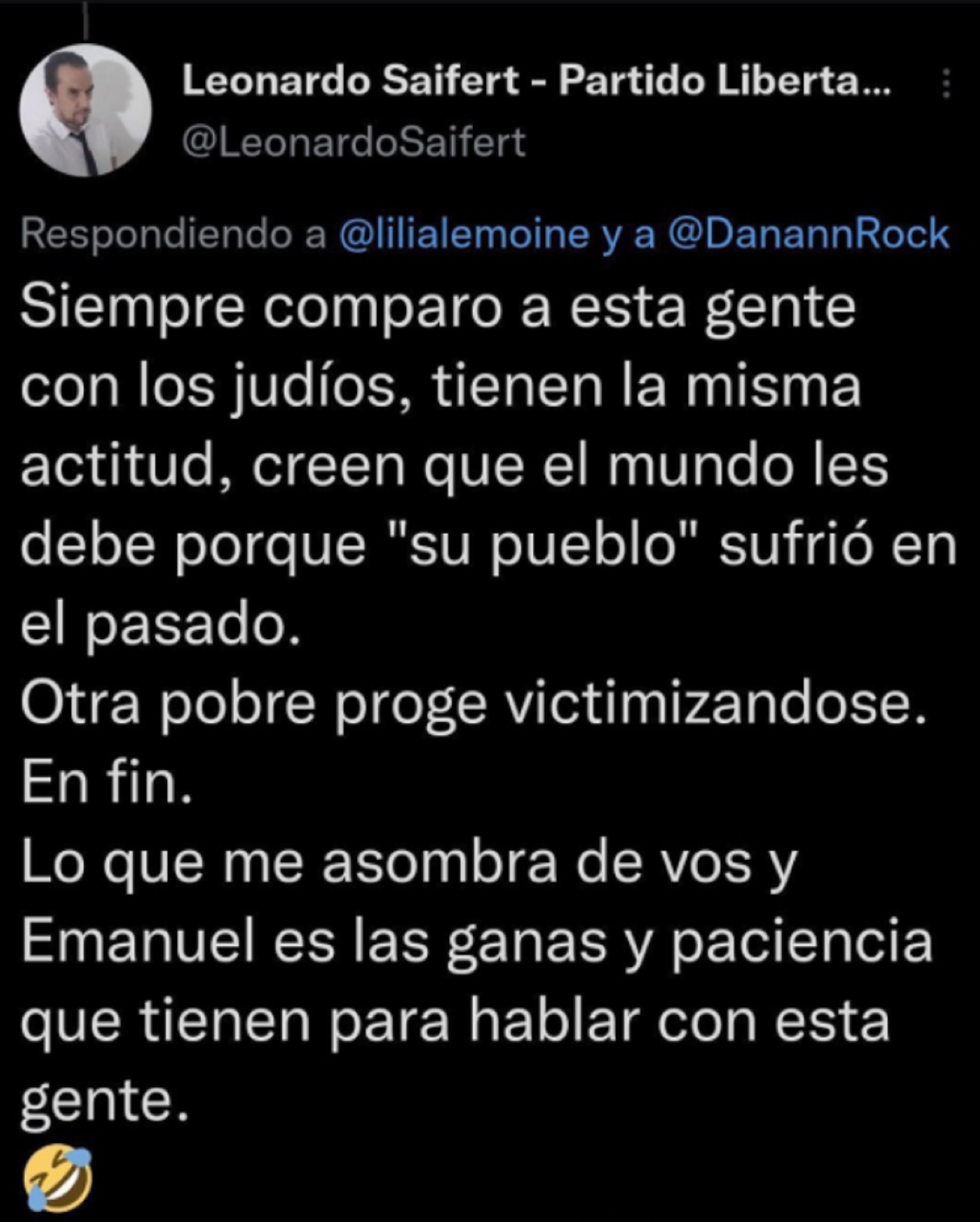 El legislador Leonardo Saifert en Twitter, parte del bloque de La Libertad Avanza.