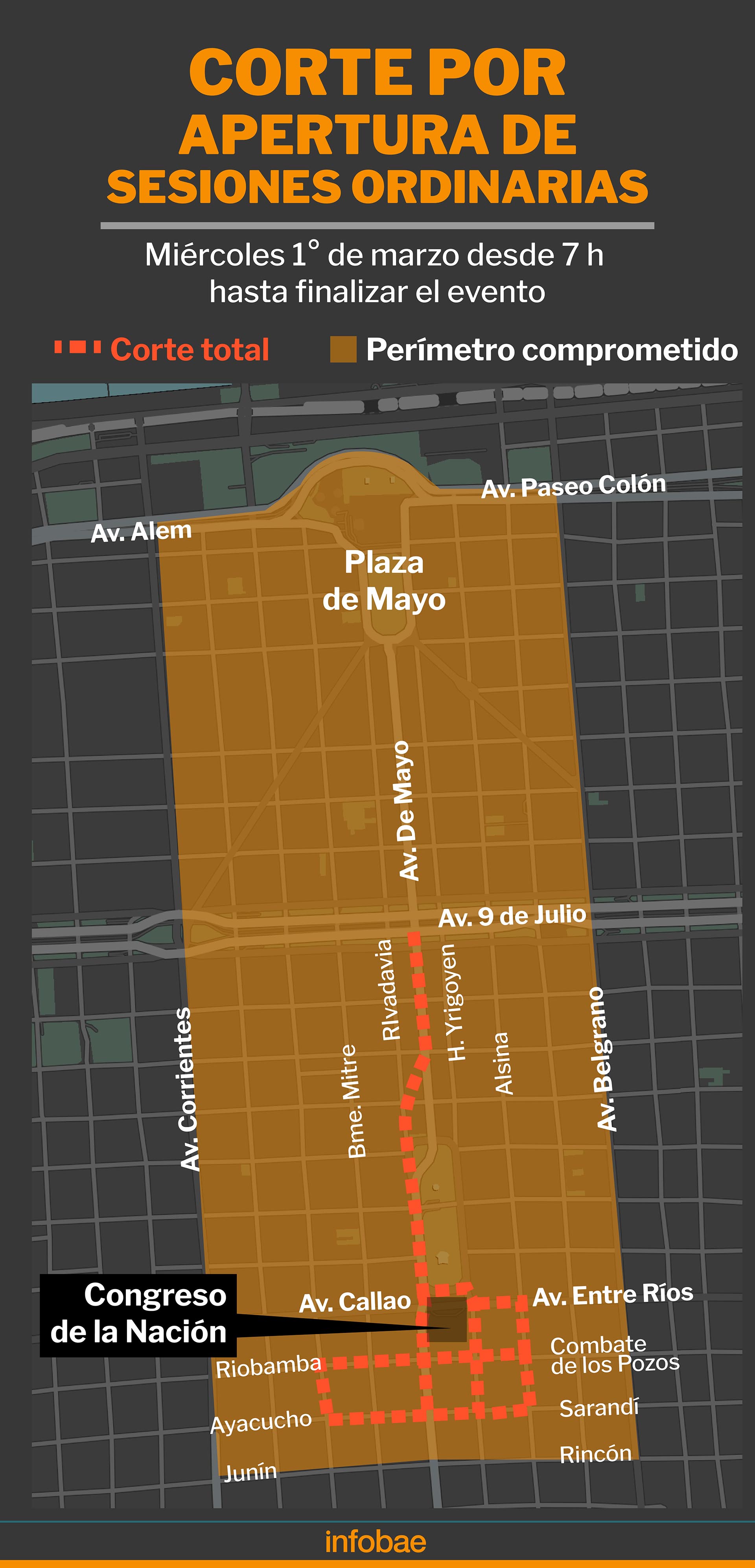 Infografía: cortes de calle por el operativo de seguridad en el Congreso