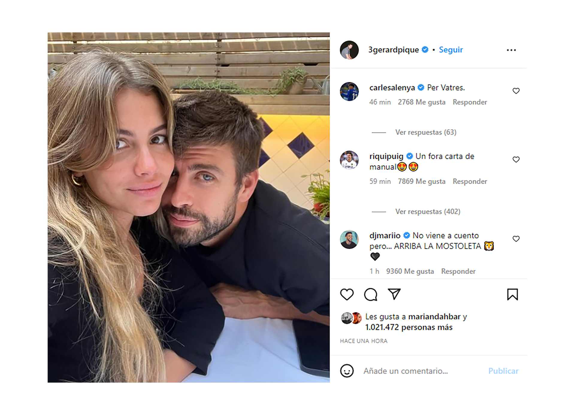 La primera fotografía oficial de Gerard Piqué junto a Clara Chía en su cuenta oficial de Instagram