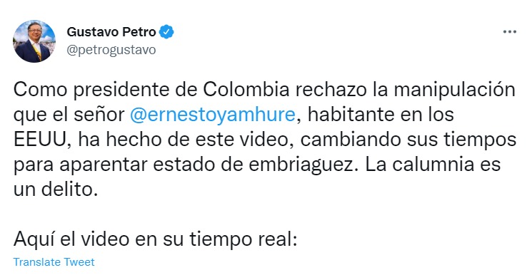Statement by President Gustavo Petro.  Photo taken by @petrogustavo