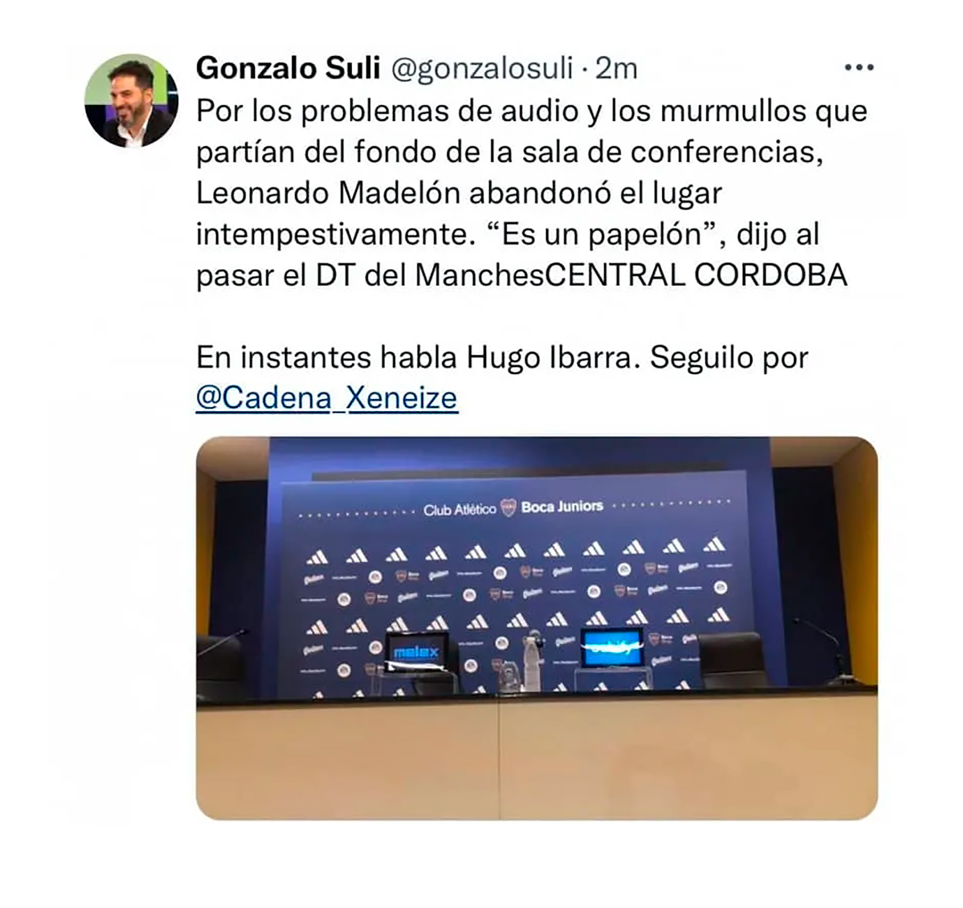 El tweet que generó la polémica en la conferencia de prensa de Madelón