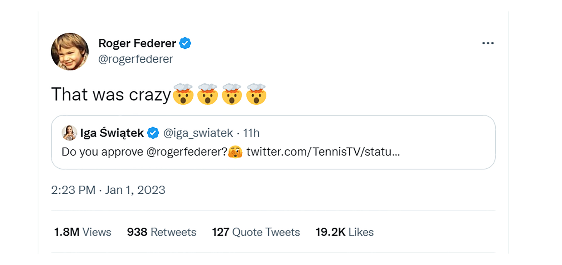 "that was crazy"praised Federer