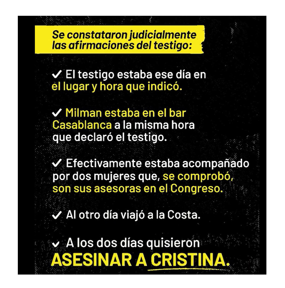 El punteo que realiza CFK para dar por asentada la denuncia sobre Milman