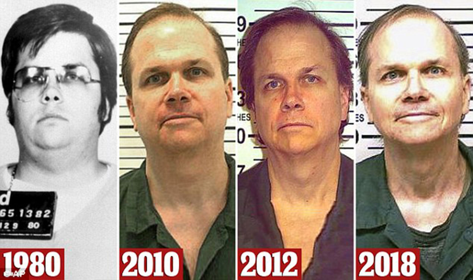 Los identikits de Chapman a través de los años. Cada vez que pidió la libertad condicional le fue denegada (AP)