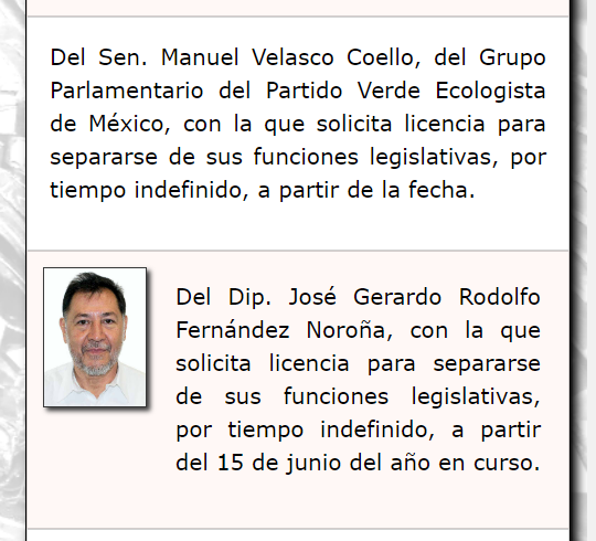 Licencias Noroña y Manuel Velasco. (Captura Senado)