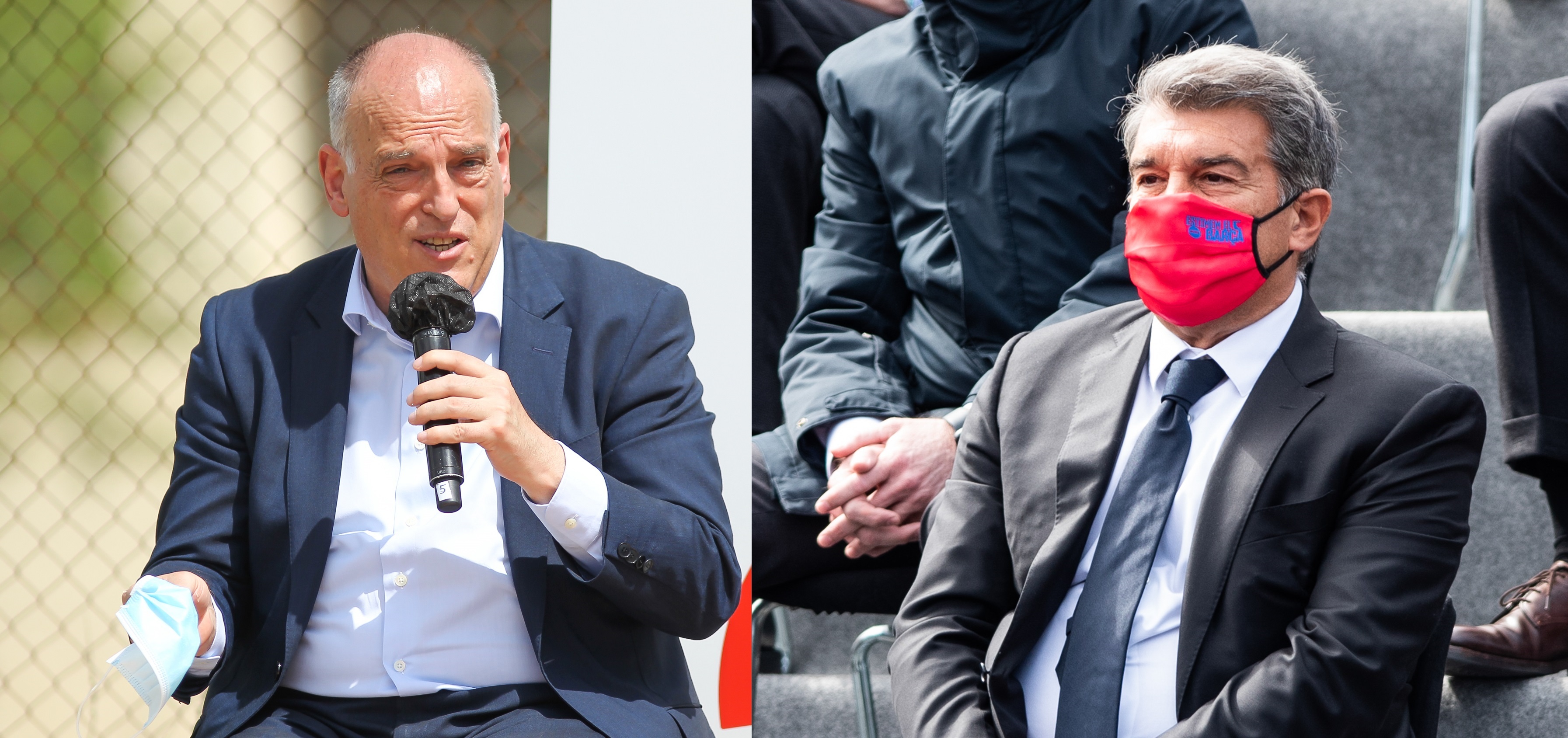 13-06-2021 El presidente de LaLiga, Javier Tebas, y el presidente del FC Barcelona, Joan Laporta, en distintos actos
DEPORTES
