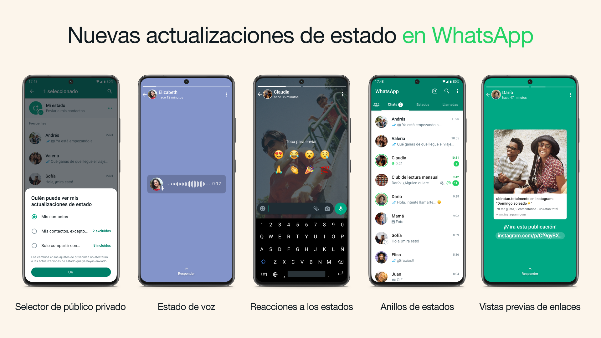 WhatsApp updates for status display.  (WhatsApp)