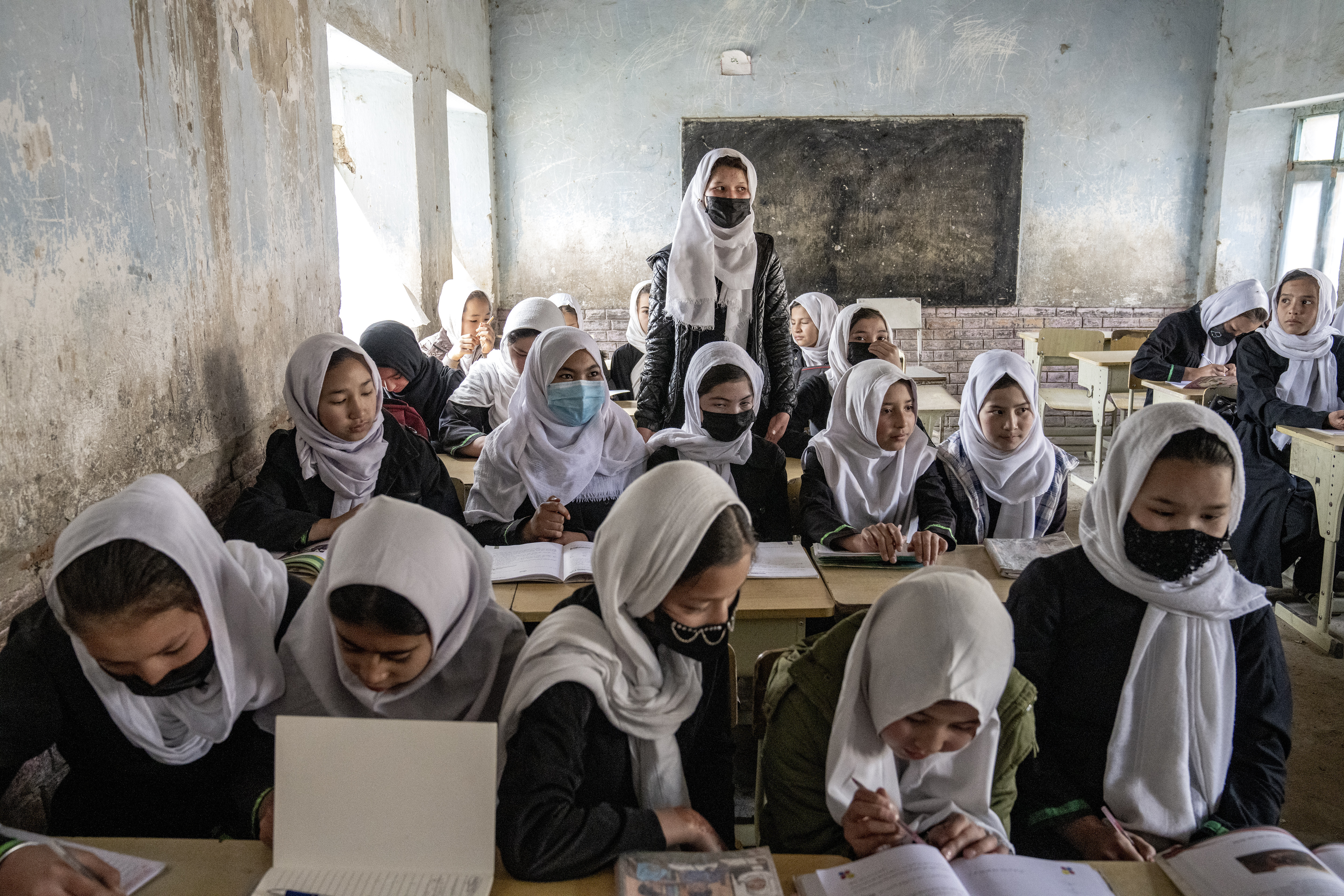 The Taliban have eliminated secondary and higher education for women and girls, denying them access to university and limiting their career options.  (AP)