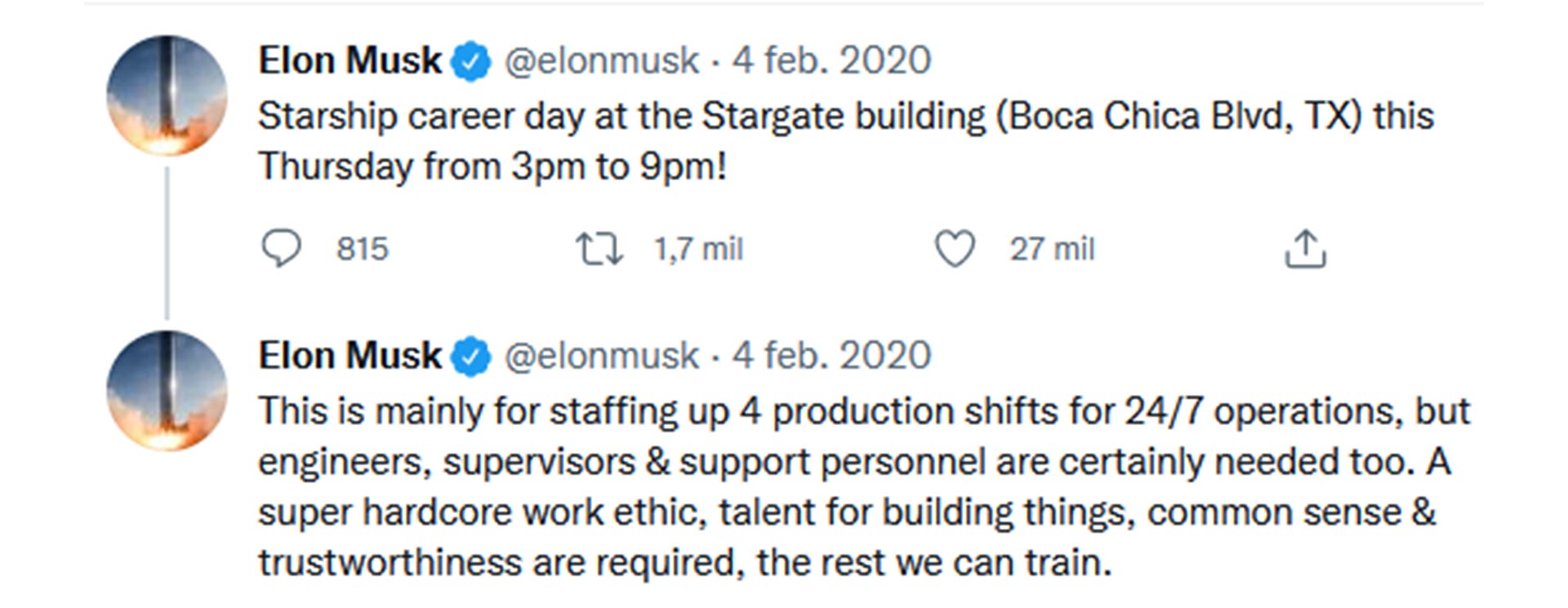 El tweet de Elon Musk en el que enlista las cualidades que busca en sus empleados