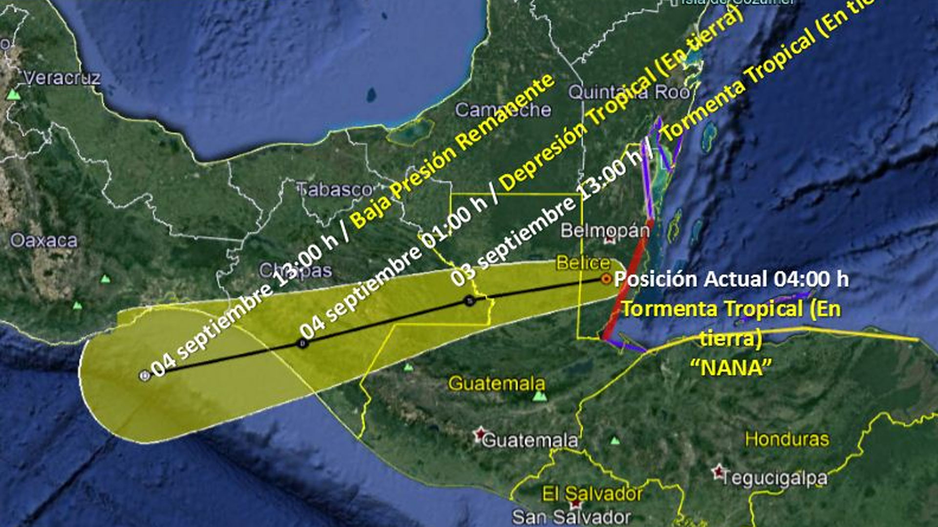 Separacion De Guatemala Y Belice De Mexico Huracán Nana se degrada a tormenta tropical con pronóstico de afectaciones  en cinco estados - Infobae