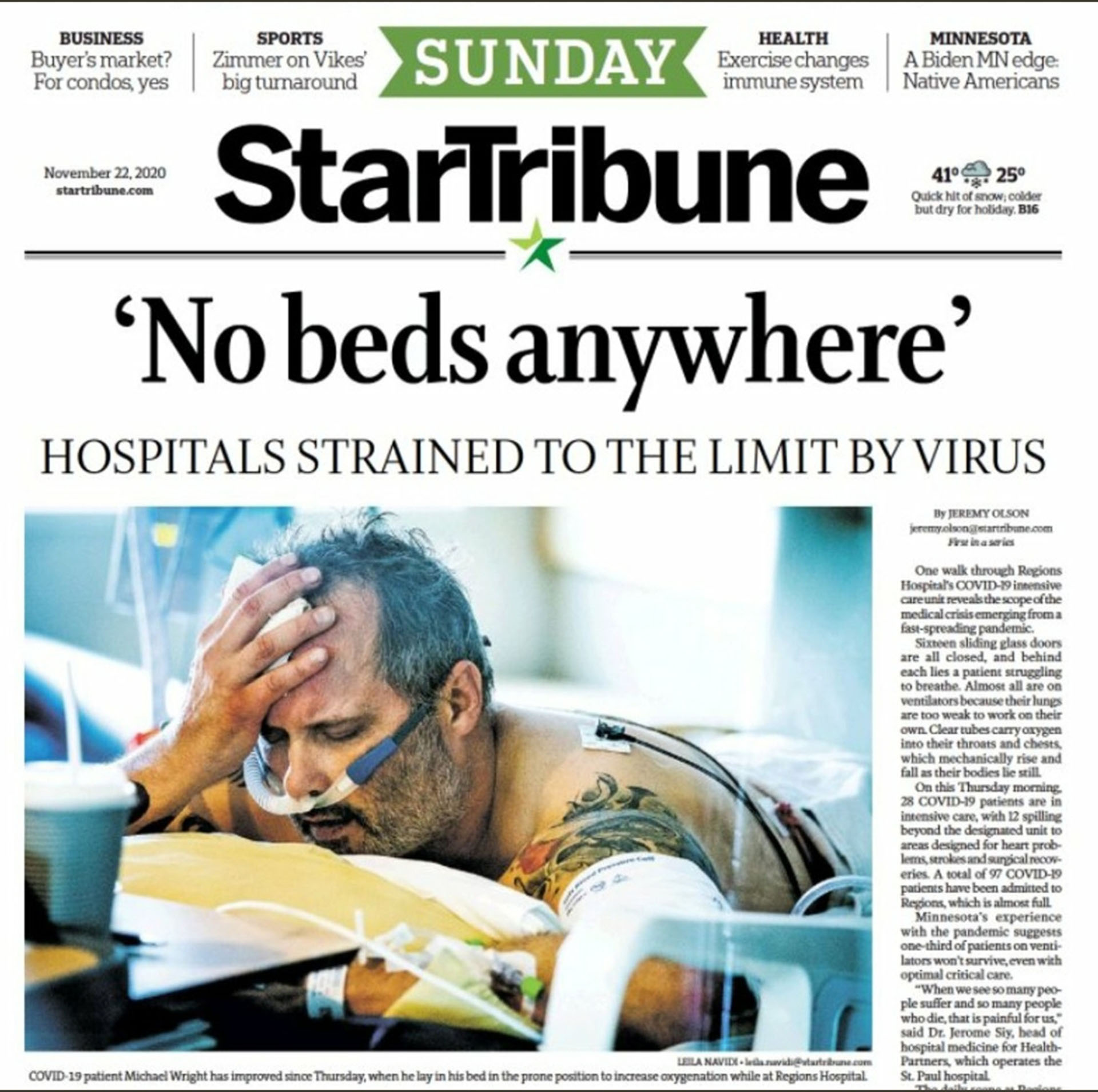 La dramática portada del Star Tribune sobre Minnesota 
