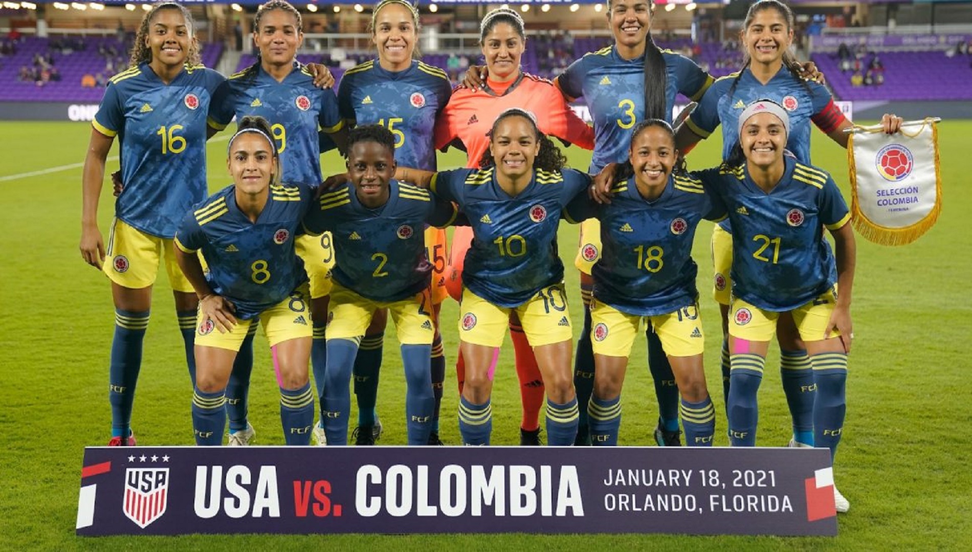 Alineación equipo Selección Colombia Femenina que enfrentó a Estados Unidos en Orlando, Florida, EU.
Crédito Federación Colombiana de Fútbol
