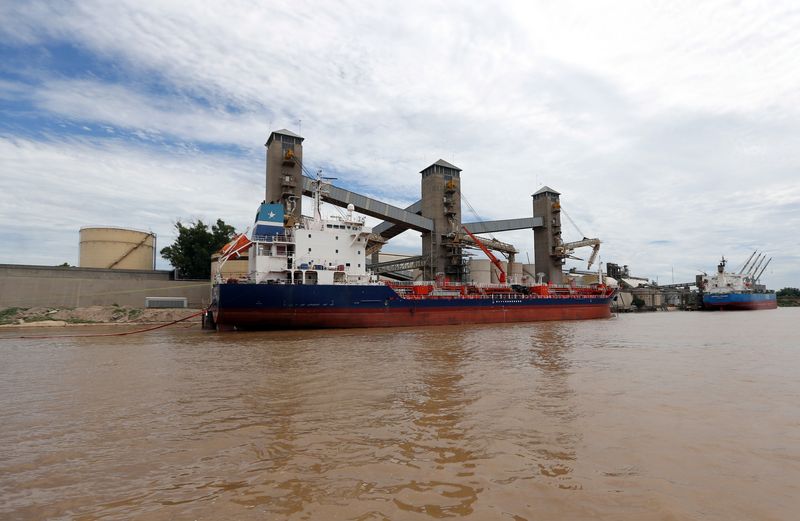 FOTO DE ARCHIVO: Granos son cargados a barcos en un puerto sobre el río Paraná cerca de Rosario, Argentina, enero 31, 2017.  Picture taken January 31, 2017. REUTERS/Marcos Brindicci