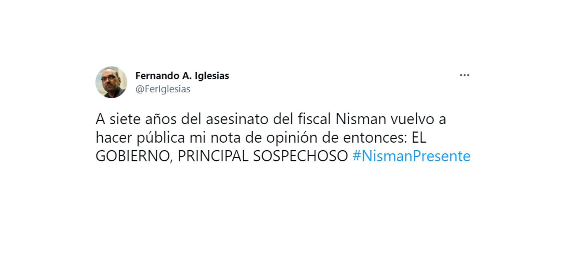 Tuit del diputado de Juntos por el Cambio, Fernando Iglesias