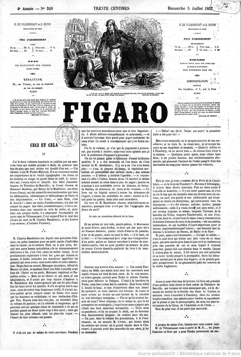 El diario francés Le Figaro fue uno de los más críticos tras la publicación de "Las flores del mal".