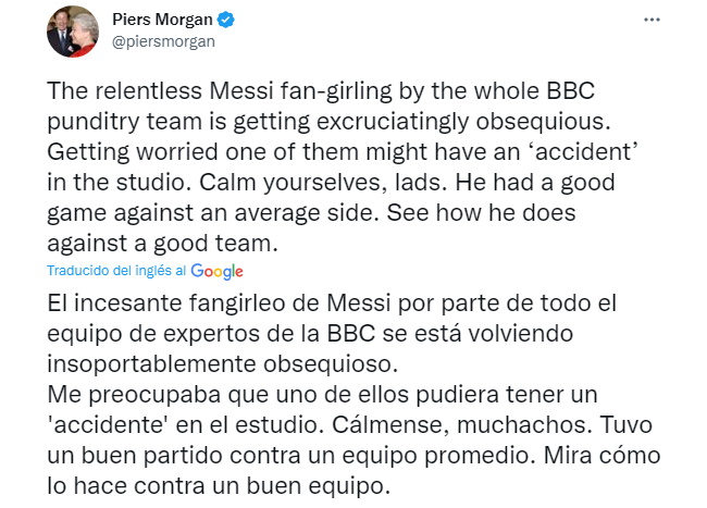 Pier Morgan, periodista amigo de Cristiano Ronaldo, criticó los elogios a Lionel Messi (Twitter)