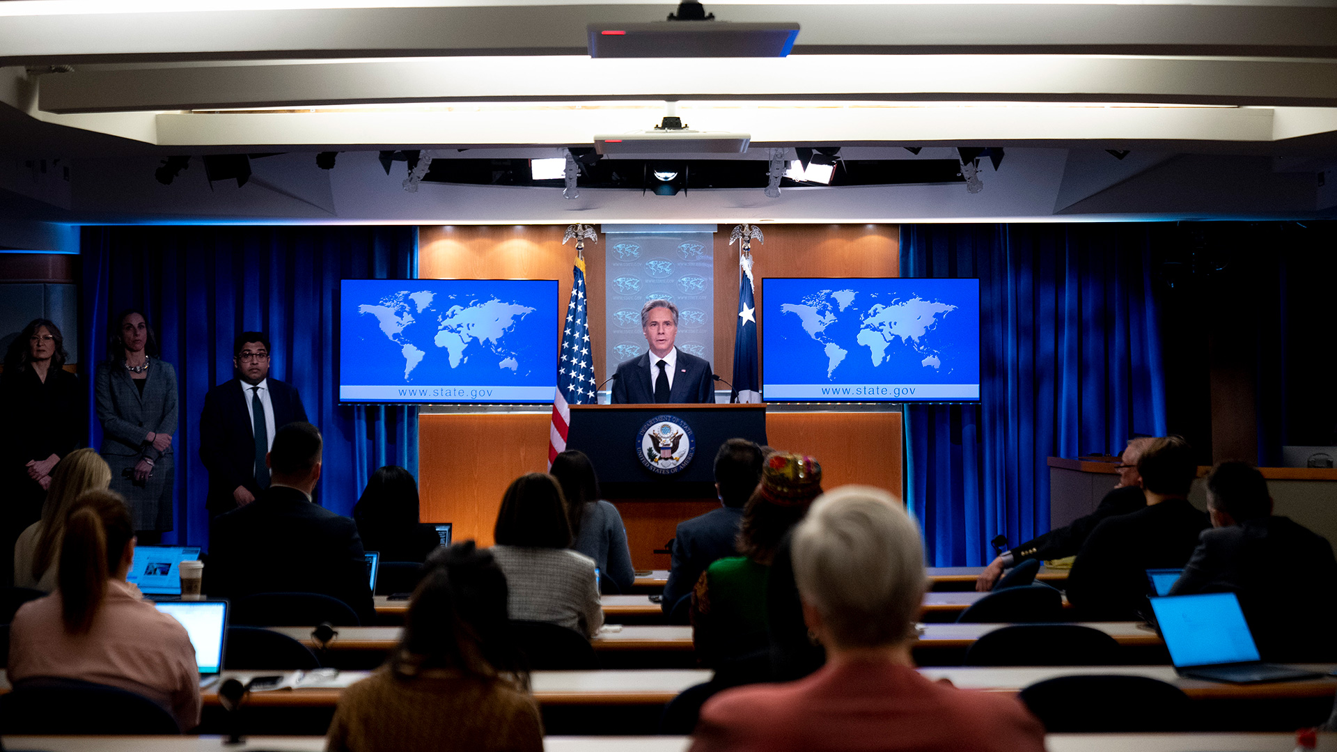 Antony Blinken, jefe del Departamento de Estado de EE.UU, presentó en conferencia de prensa un informe sobre derechos humanos en el mundo (AP)