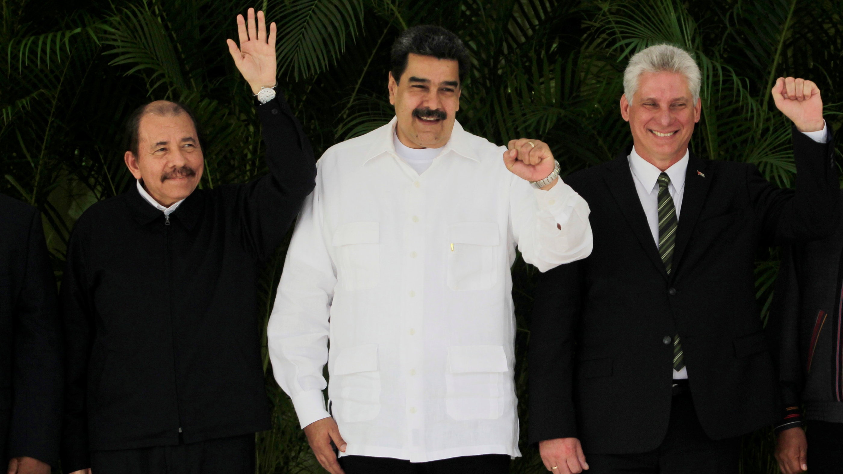 Daniel Ortega, Nicolas Maduro y Miguel Diaz-Canel durante la Cumbre del ALCA en La Habana (2018)