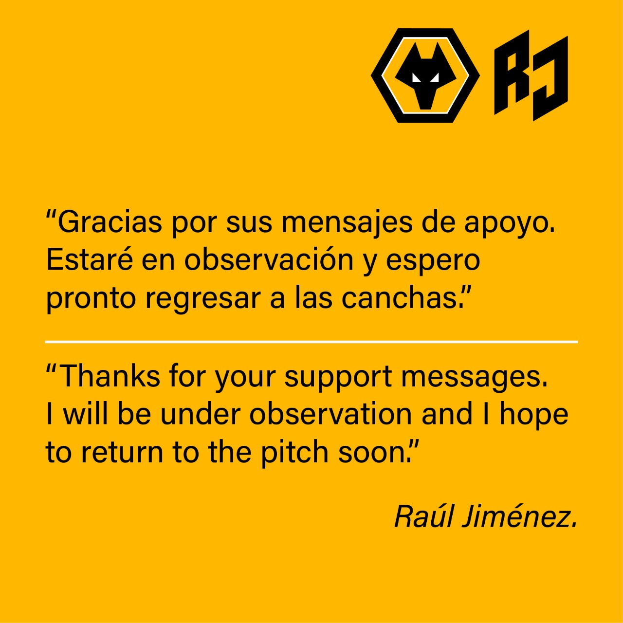 El mexicano compartió sus agradecimientos después de todo el apoyo recibido (Foto: Twitter@Raul_Jimenez9)