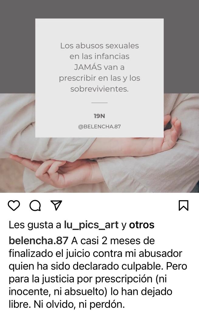 "Ni olvido, ni perdón", dice el posteo de Belén sobre el fallo que sobreseyó a su hermano, hallado culpable de abuso sexual