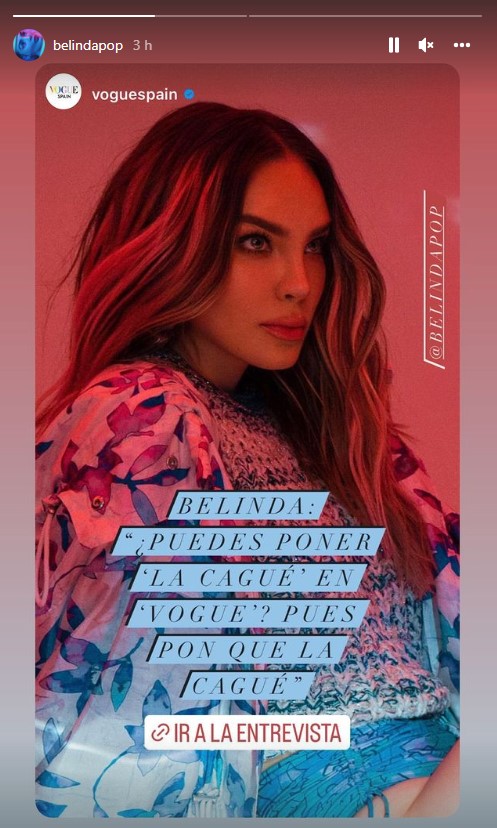 Belinda promocionó su entrevista para Vogue donde hablo de Christian Nodal Foto: Instagram/@belindapop