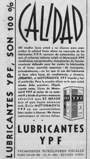 Un aviso de la empresa en la década del 30.