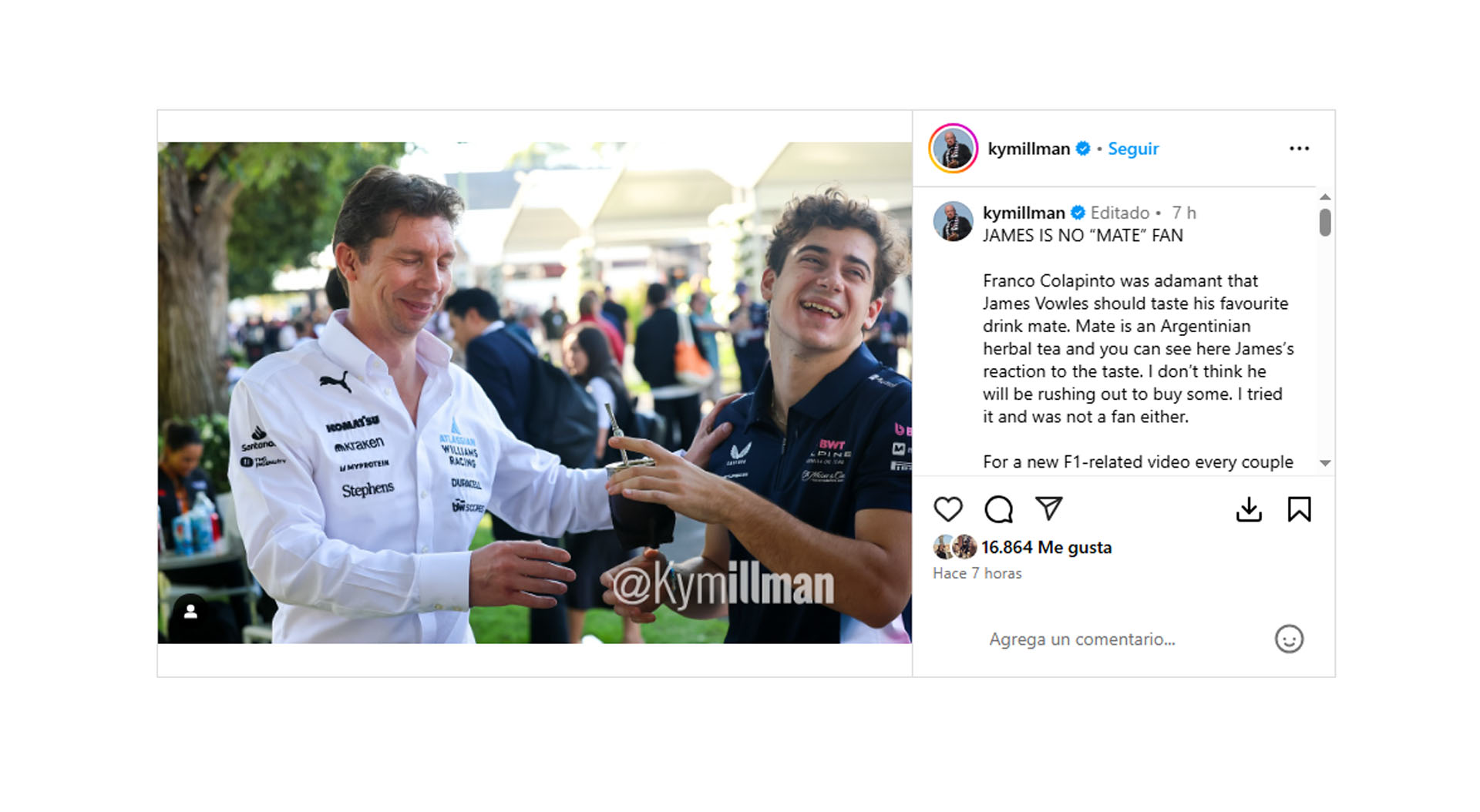 El show de Colapinto en el GP de Australia: le hizo probar mate a Vowles, repartió galletitas y lanzó una frase sobre su futuro  