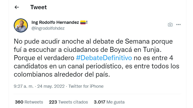 Rodolfo Hernández en Twitter