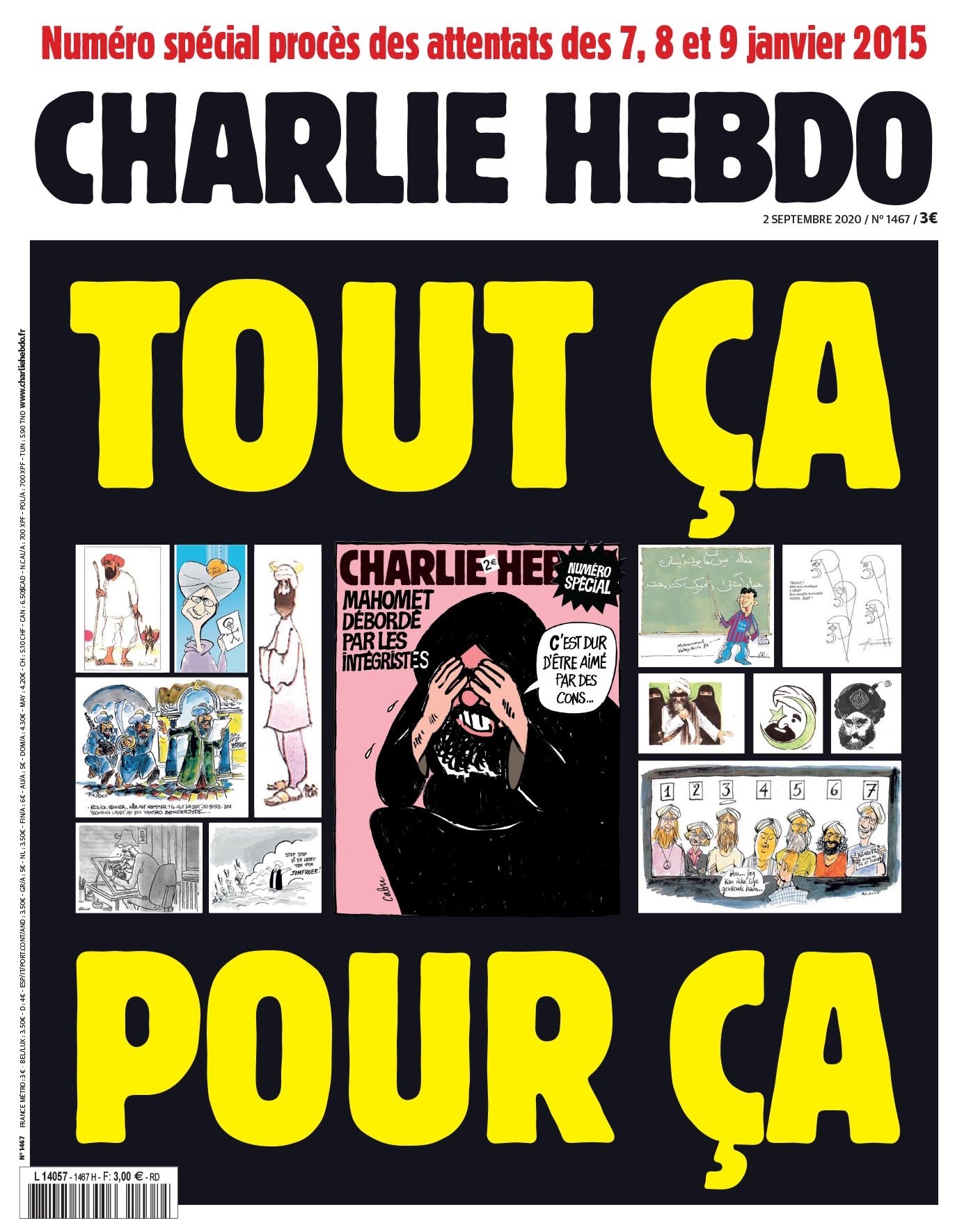 La portada de Charlie Hebdo, en un nuevo aniversario del ataque del 2015, en el que murieron 10 miembros de su staff (TWITTER/@CHARLIE_HEBDO)