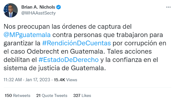 Gobierno de Estados Unidos mostró su preocupación por la presunta persecución de la Fiscalía de Guatemala a funcionarios que trabajaron en la Cicig.