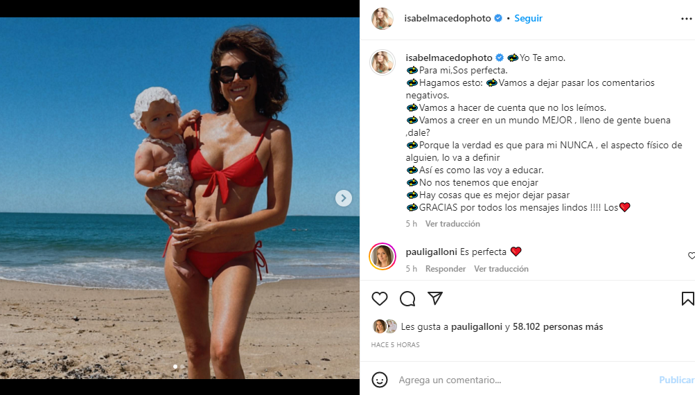 Isabel Macedo respondió a las críticas que recibió por una foto de su beba:  “Para mí sos perfecta” - Infobae